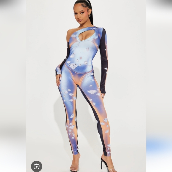 Fashion Nova Star Bright Celestial Space Jumpsuit L - Picture 1 of 8